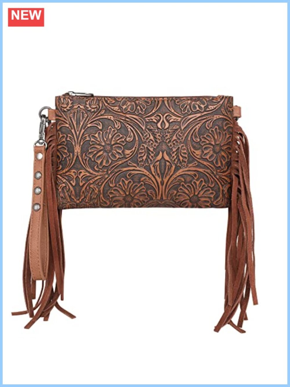 Western Floral Embossed Synthetic Leather Crossbody Wristlet Clutch Purse